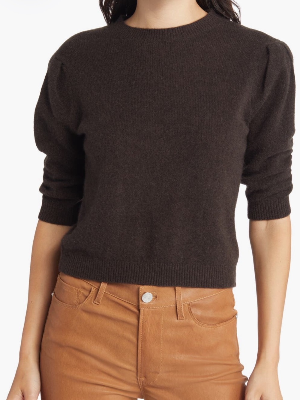 Women’s Puff-Sleeve Crewneck Sweater - Dark Brown by FRAME